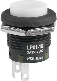 Фото 1/2 LP0115CCKW01B, Switch Push Button ON (ON) SPDT Round Button 3A 250VAC 30VDC Momentary Contact Panel Mount Quick Connect/Solder Lug