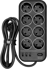 Фото 1/7 Сетевой фильтр Powercom SP-08 USB03AB 1,8 m 1.8м (8 розеток) черный (коробка)