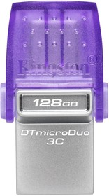 Фото 1/10 Флеш Диск Kingston 128Gb DataTraveler microDuo 3C DTDUO3CG3/128GB USB3.0 фиолетовый