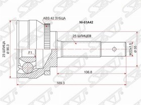 NI-61A42, Шрус наружный NISSAN AD/Wingroad/SYLPHY/SUNNY Y11/G10/B15 QG15DE/QG18DE 4WD ABS 99-