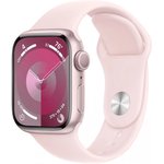 Смарт-часы Apple Watch Series 9 A2978 41мм OLED корп.розовый Sport Band рем.светло-розовый разм.брасл.:S/M (MR933LL/A)