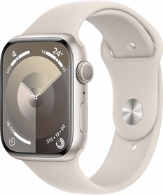 Фото 1/3 Смарт-часы Apple Watch Series 9 A2980 45мм OLED корп.сияющая звезда Sport Band рем.сияющая звезда разм.брасл.:M/L (MR973LL/A)