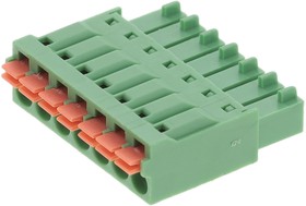 691304100007, 7 Position Terminal Block Plug, Female Sockets 0.138" (3.50mm) 180° Free Hanging (In-Line)