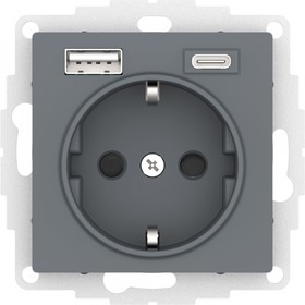 Фото 1/3 Systeme Electric AtlasDesign Грифель Розетка 16А с USB A+C (5В/2,4А/3 А, 2х5В/1,5А), мех