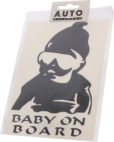 Фото 1/2 07555, Наклейка виниловая вырезанная "Baby on Board" 12х17см черная AUTOSTICKERS