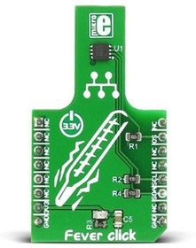 Фото 1/4 MIKROE-2554, Fever Click Temperature Sensor mikroBus Click Board for MAX30205 Wearable Devices