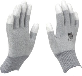 Перчатки токопроводящие вязанные нейлон/карбон/полиуретан, с покрытием пальцев (Rs 10Е9), размер S,