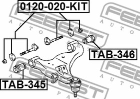 Фото 1/6 0129-020-KIT, 0129-020-KIT_болт с эксцентриком к-кт! шайба, гайка\ Toyota Hiace 04