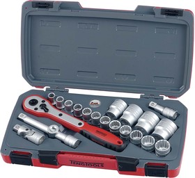 T1221, 21-Piece Metric 1/2 in Standard Socket Set with Ratchet, 12 point