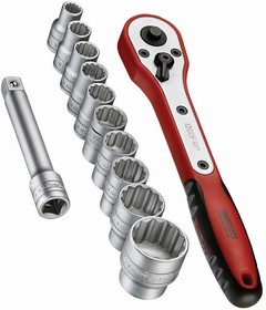 M1212N1, 12-Piece Metric 1/2 in Standard Socket Set with Ratchet, 12 point