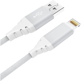 Дата-кабель CE-610 USB A- Lightning, 1м, 2.1А, текстиль, белый CE-610W