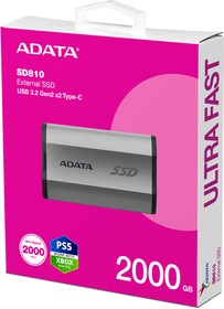Фото 1/6 SD810-2000G-CSG, Твердотельный диск 2TB A-DATA SD810, External, USB 3.2 Type-C, [R/W -2000/2000 MB/s] серый