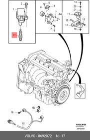 8692072, Комплект свечей зажигания (к-кт 6шт) Volvo XC90 2002-2015