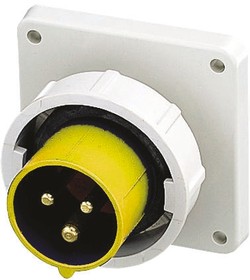 830RS, IP67 Yellow Panel Mount 3P IEC Connector Plug, Rated At 32A, 110 V