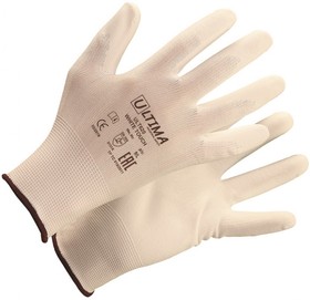 Фото 1/6 Перчатки WHITE TOUCH нейлоновые с полиуретановым покрытием, белые ULT620/XL
