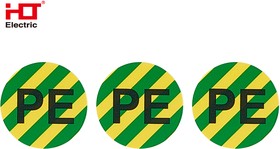 Фото 1/3 081-26-030, Знаки электробезопасности символ "PE" d=20мм желто-зеленая (уп./100 шт) HLT