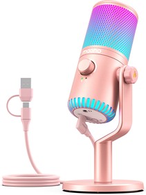 Maono DM30RGB (pink), конденсаторный USB микрофон, 24bit/48kHz, ПО Maono Link, RGB подсветка