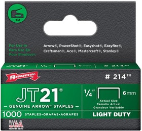 214, 6mm JT21/JT27 Light Duty Staples, 1000 Pack