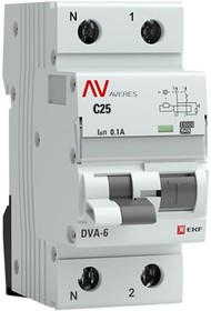Дифференциальный автомат DVA-6, 1P+N, 25А, 100мА, 6кА, AVERES, SQ rcbo6-1pn-25C-100-a-av