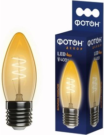 Фото 1/4 Лампа светодиодная филаментная LED FL B35-S 4W E27 2200К, серия ДЕКОР 23940