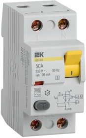 Фото 1/2 Выключатель дифференциального тока (УЗО) 2п 50А 100мА тип ACS ВД1-63S IEK MDV12-2-050-100