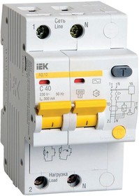 Фото 1/2 Выключатель автоматический дифференциального тока 2п C 40А 300мА тип AC 4.5кА АД-12 IEK MAD10-2-040-C-300