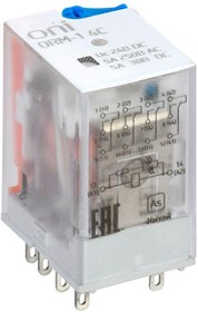 Фото 1/4 Реле интерфейсное ORM-1 4C 24В DC с LED и тест. кнопкой ONI ORM-1-4C-DC24V-L-B