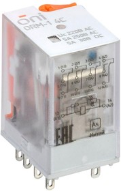 Фото 1/2 ORM-1-4C-AC220V-L-B, Реле интерфейсное ORM-1 4C 220В AC с LED и тест. кнопкой ONI