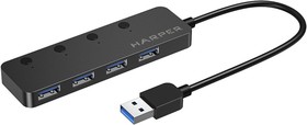Фото 1/3 HARPER HUB-04MB Black USB-концентратор, Интерфейс: 4 х USB 3.2, 1 х Micro USB Переходник: USB 3.0 / Type-C, Скорость передачи данных: до 5