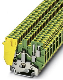 Фото 1/8 2775184, UDK 4-PE Series Green/Yellow DIN Rail Terminal Block, Double-Level, Screw Termination