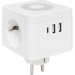 Разветвитель 3-м куб 2 гнезда 2хUSB 2.4А + тип C + ночник EKF UBA-CUB-T2-TC