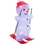 513-325, Акриловая светодиодная фигура Снеговик на лыжах 16х20х29 см, 30 светодиодов, батарейки 3хАА (не вход