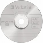 Носители информации DVD+RW, 4x, Verbatim Serl Matt Silver, Jewel/5, 43229