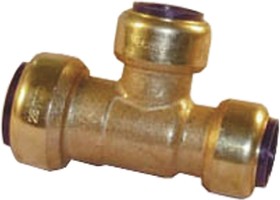 65820, Brass Pipe Fitting Push Fit One End & Branch Reducer Tee, Female to Female 22 x 15mm