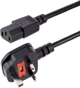 BS13U-1M-POWER-LEAD, Right Angle Type G UK Plug to Straight IEC C13 Socket Power Cable, 1m