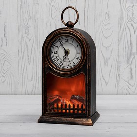 Фото 1/10 511-021, Светодиодный камин Старинные часы с эффектом живого огня 14,7x11,7x25 см, бронза, батарейки 2хС (не