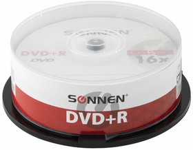 Фото 1/10 Диски DVD+R SONNEN, 4,7 Gb, 16x, Cake Box (упаковка на шпиле), КОМПЛЕКТ 25 шт., 513532