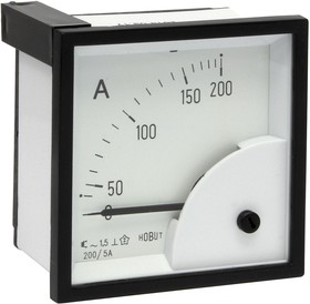 D72SD5A/0-200A, D72SD Analogue Panel Ammeter 0/200A For 200/5A CT AC, 72mm x 72mm Moving Iron