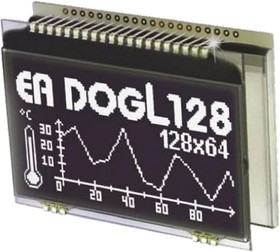 EA DOGL128S-6 Graphic LCD Display, Green, RGB, White on Black, Transmissive
