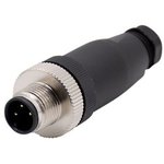 RND 205-01200, Circular Connector, M12, Plug, Straight, Poles - 3, Screw, Cable Mount