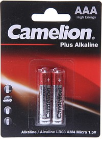 Фото 1/2 LR03-BP2, Батарейка AAA LR03 1.5V блистер 2шт. (цена за 1шт.) Alkaline Plus CAMELION