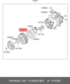 97643-3F400, Шкив HYUNDAI Sonata 5,Grandeur (05-) компрессора кондиционера OE