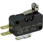 D413-R1RA-G2, Basic / Snap Action Switches SPDT QC StrghtRllr Lever .1A 125-250V