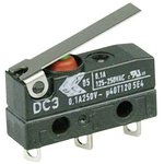 DC3C-L1LB, Micro Switch DC, 100mA, 1CO, 2N, Flat Lever
