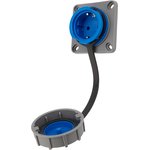 111-124, Waterproof wall flange socket with cover 1 socket, 2P+PE, 16A, IP68, grey