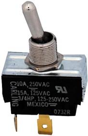 Фото 1/2 2FA53-73/TABS, Toggle Switches 1-pole, ON - None - OFF, 10A/15A 250VAC/125VAC 3/4 HP, Non-Illuminated Bat Style Toggle Switch with .250 Tab