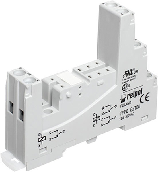 GZT80-BLACK, 8 Pin 300V ac DIN Rail Relay Socket, for use with RM84 ...
