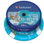 Носители информации CD-R Printable, 52x, Verbatim Azo Wide, Cake/25, 43439