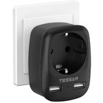 TESSAN TS-611-DE Black Сетевой фильтр с 1 розеткой 220В и 2 USB портами {80001856}