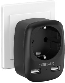 TESSAN TS-611-DE Black Сетевой фильтр с 1 розеткой 220В и 2 USB портами {80001856}